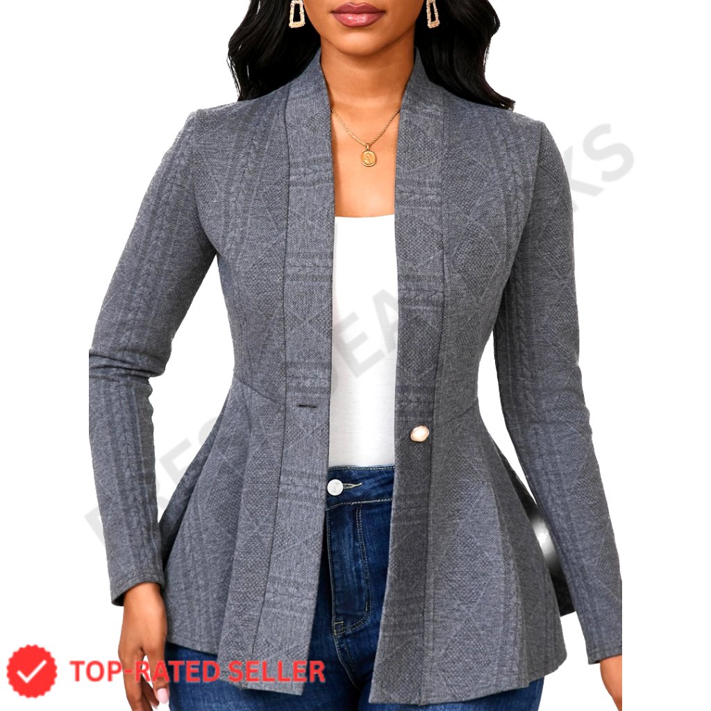 Lightweight Knit Blazer Shawl Collar Button Front Slim Fit Office Casual
